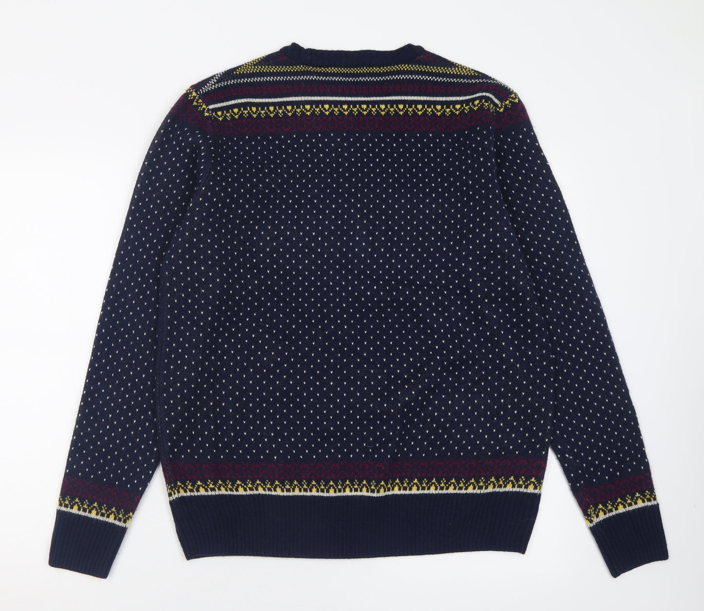 Cedar Wood State Mens Blue Crew Neck Polka Dot Acrylic Pullover Jumper Size L
