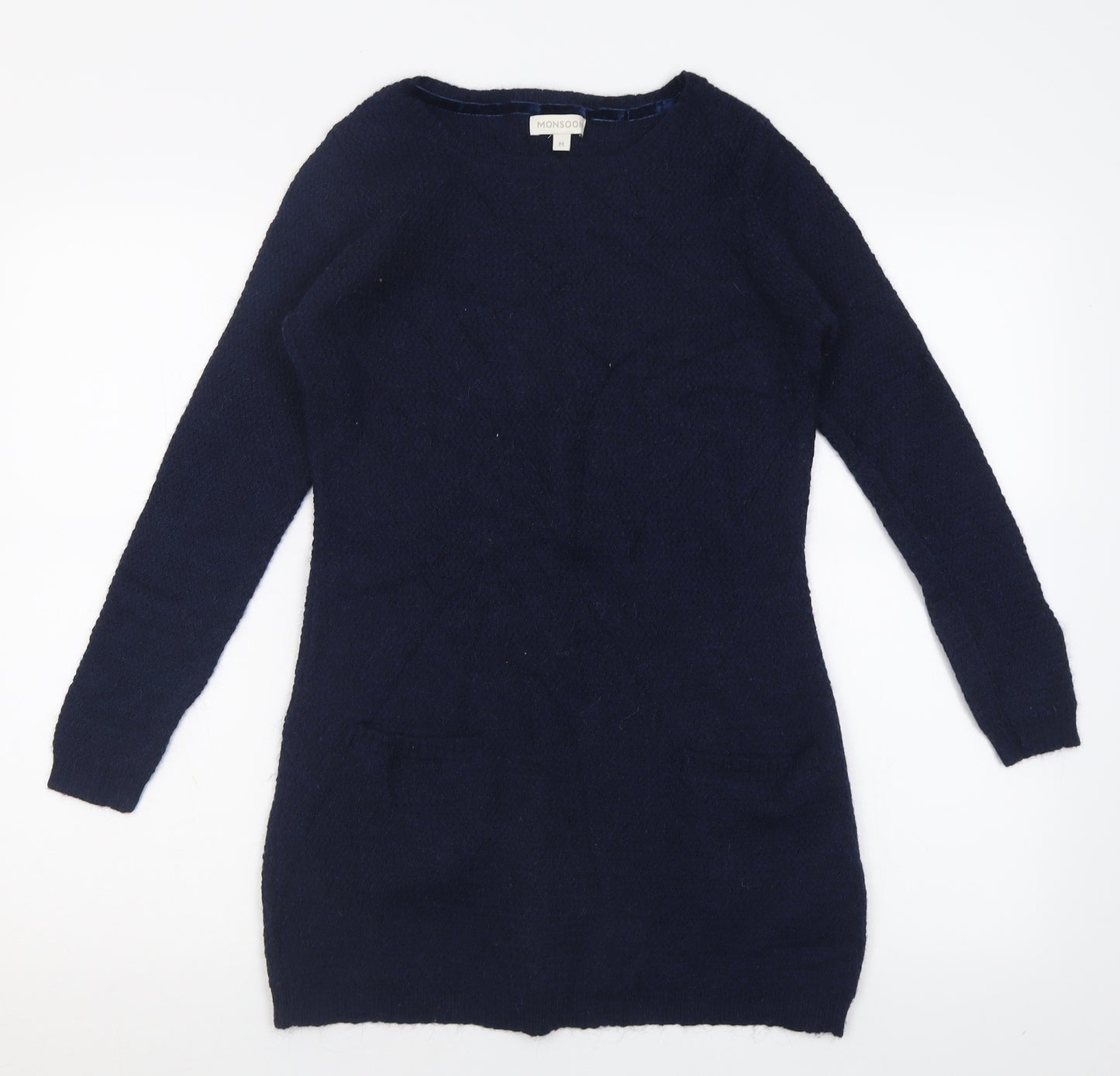 Monsoon Womens Blue Crew Neck  Nylon Tunic Jumper Size M