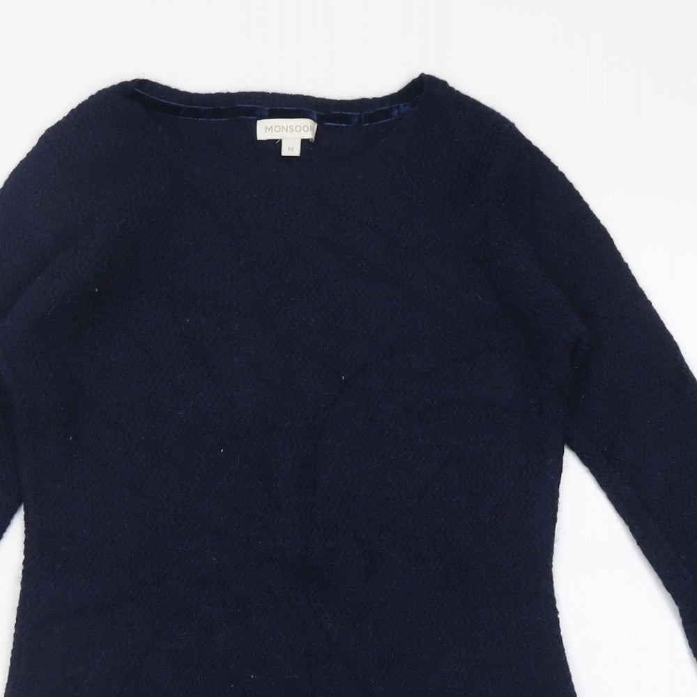 Monsoon Womens Blue Crew Neck  Nylon Tunic Jumper Size M