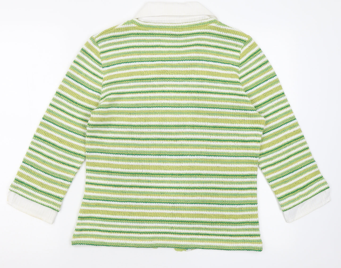 Per Una Womens Green V-Neck Striped Acrylic Pullover Jumper Size M