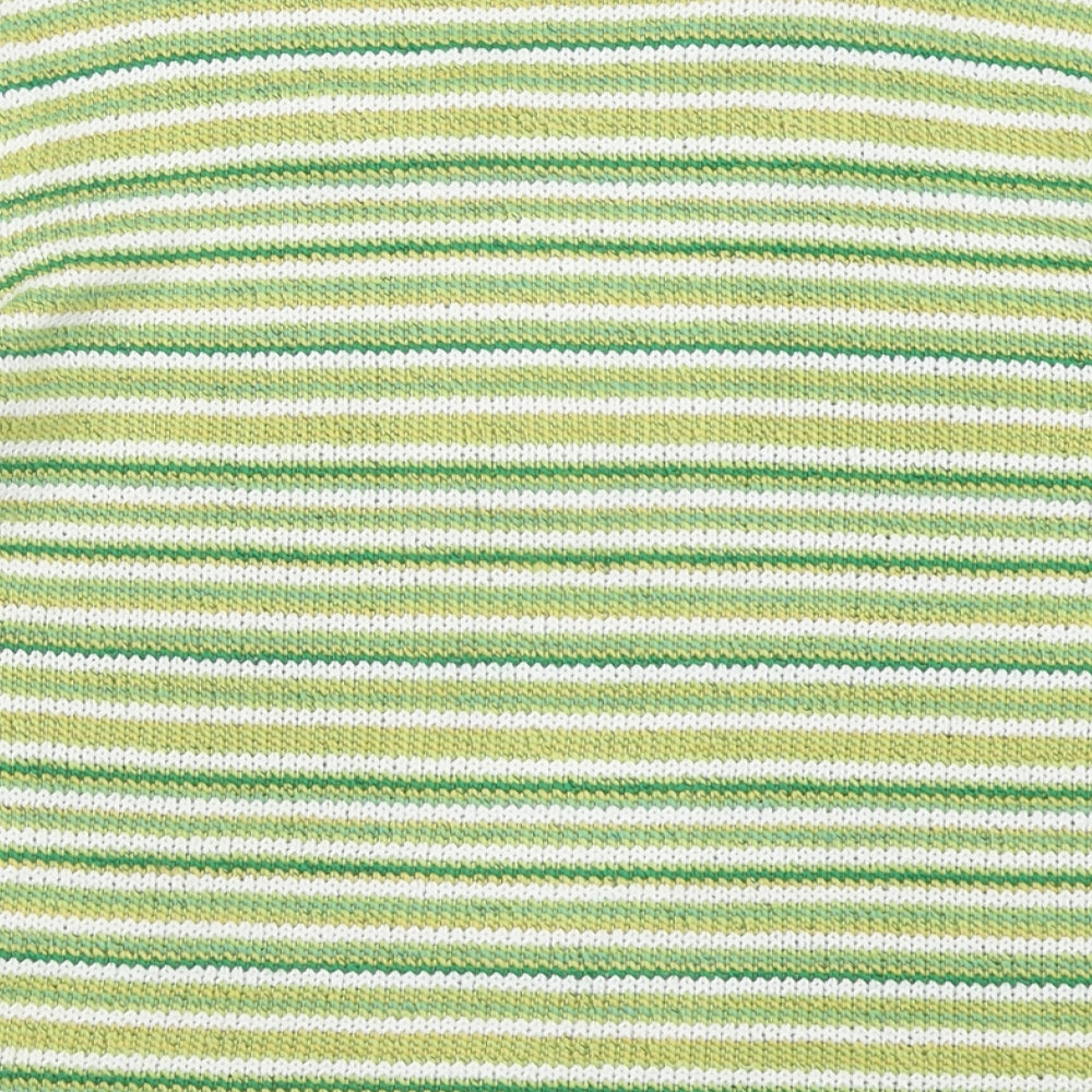 Per Una Womens Green V-Neck Striped Acrylic Pullover Jumper Size M
