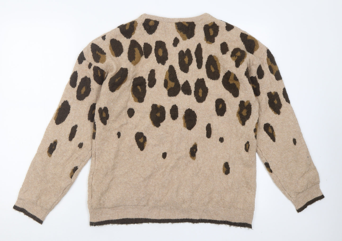 pep&co Womens Brown Crew Neck Animal Print Acrylic Pullover Jumper Size 12