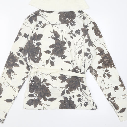 First Avenue Womens Ivory Roll Neck Floral Acrylic Pullover Jumper Size M