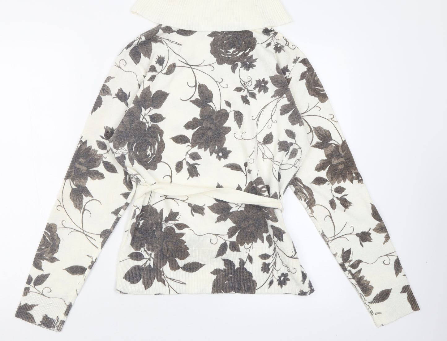 First Avenue Womens Ivory Roll Neck Floral Acrylic Pullover Jumper Size M
