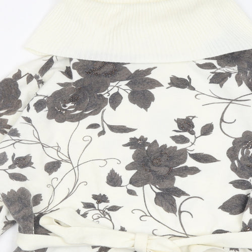 First Avenue Womens Ivory Roll Neck Floral Acrylic Pullover Jumper Size M