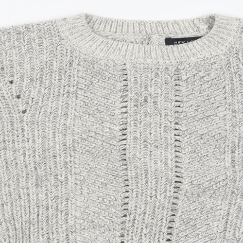 New Look Womens Grey Crew Neck  Acrylic Pullover Jumper Size S   - Tie at back