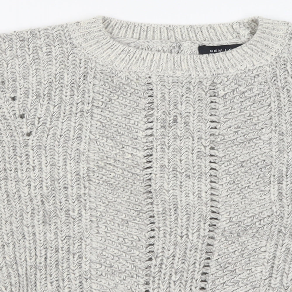 New Look Womens Grey Crew Neck  Acrylic Pullover Jumper Size S   - Tie at back