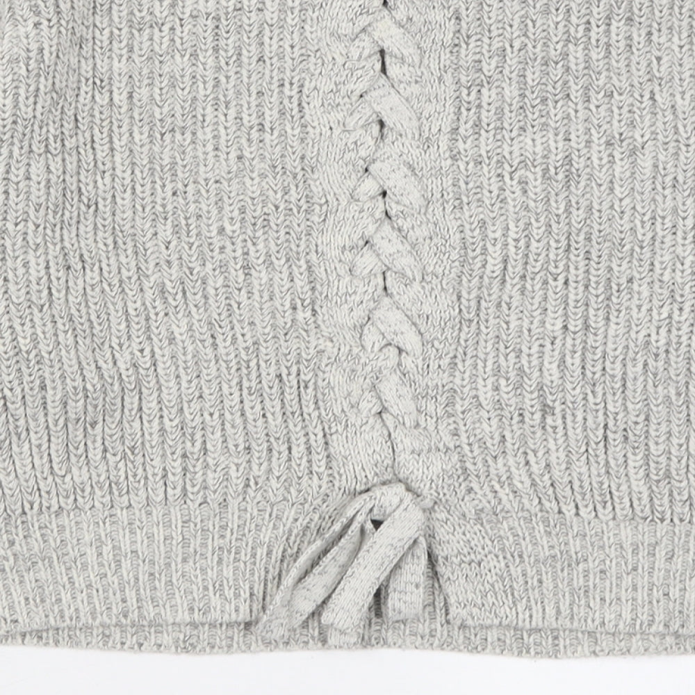 New Look Womens Grey Crew Neck  Acrylic Pullover Jumper Size S   - Tie at back