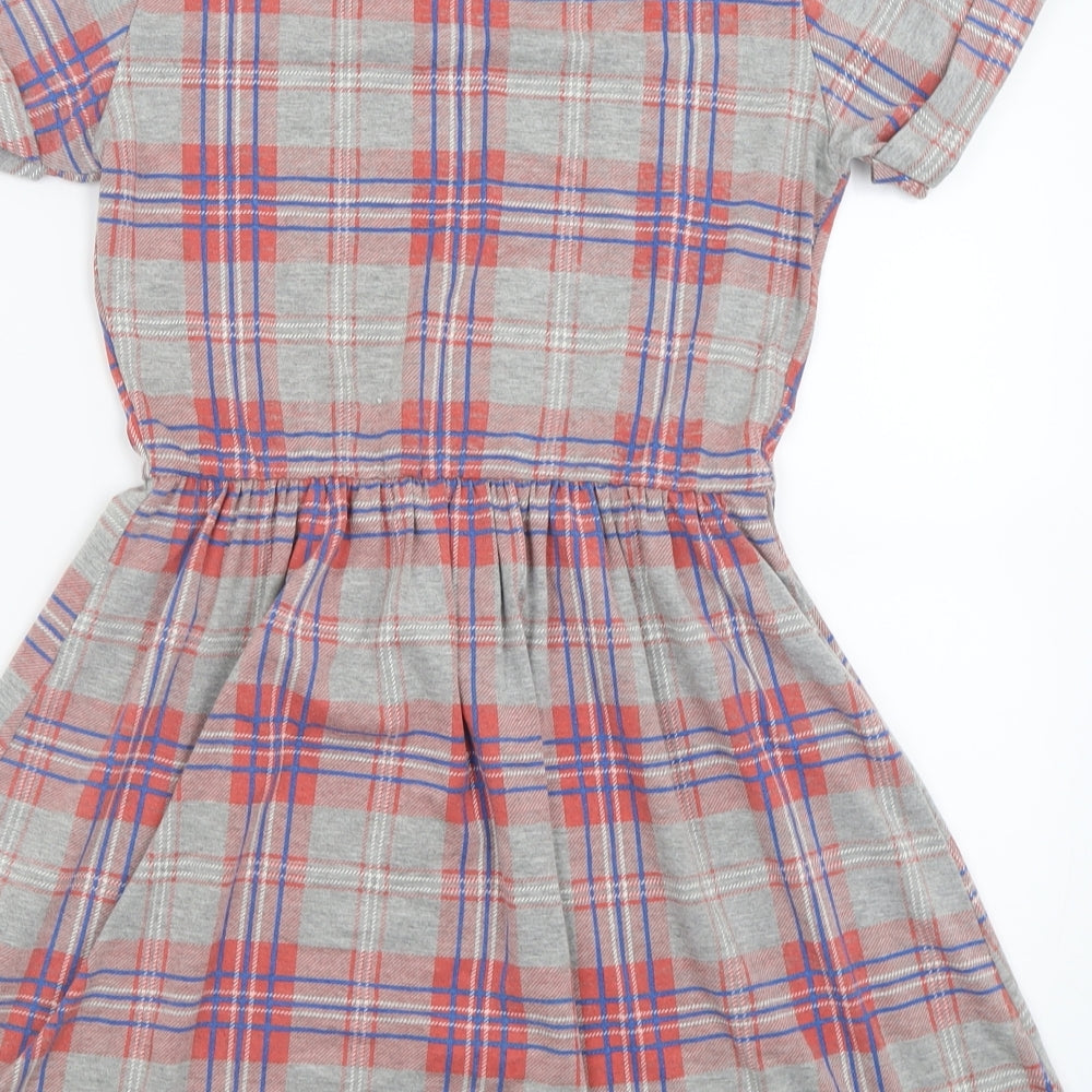 Missi London Womens Grey Check Viscose Fit & Flare  Size 10  Crew Neck Pullover