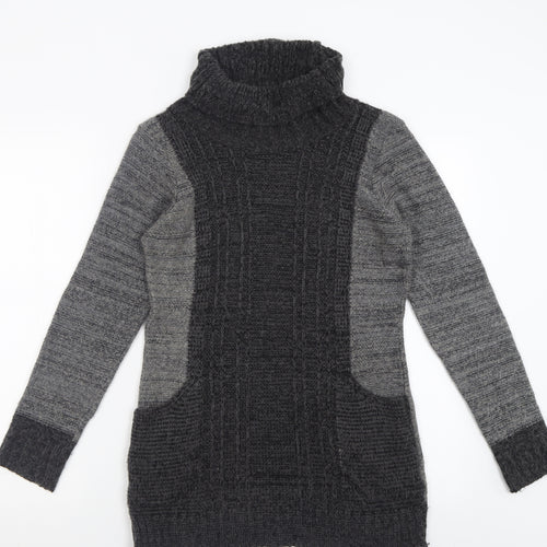 Pura Moda Womens Grey Roll Neck  Acrylic Tunic Jumper Size S