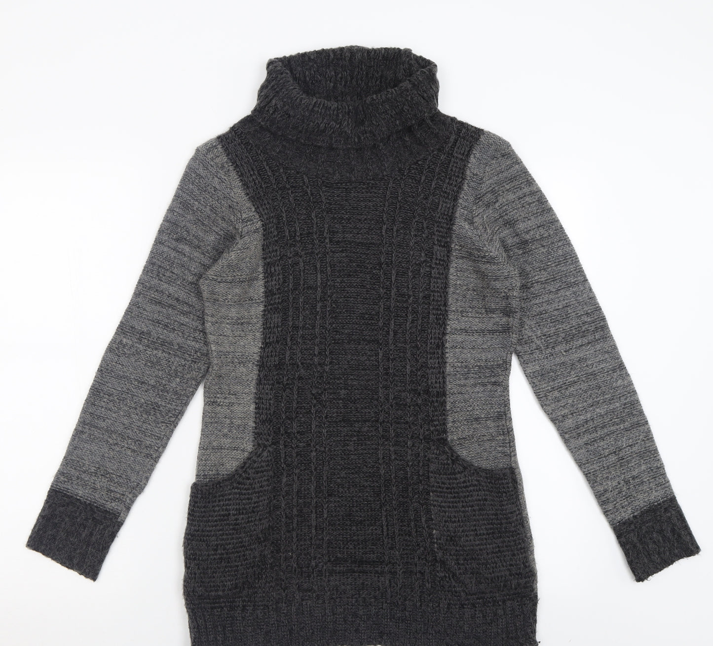 Pura Moda Womens Grey Roll Neck  Acrylic Tunic Jumper Size S
