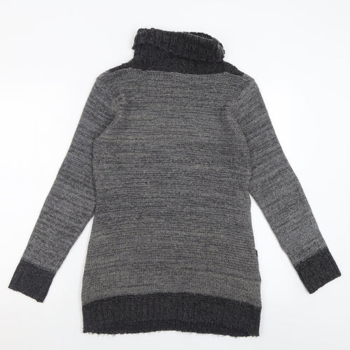 Pura Moda Womens Grey Roll Neck  Acrylic Tunic Jumper Size S