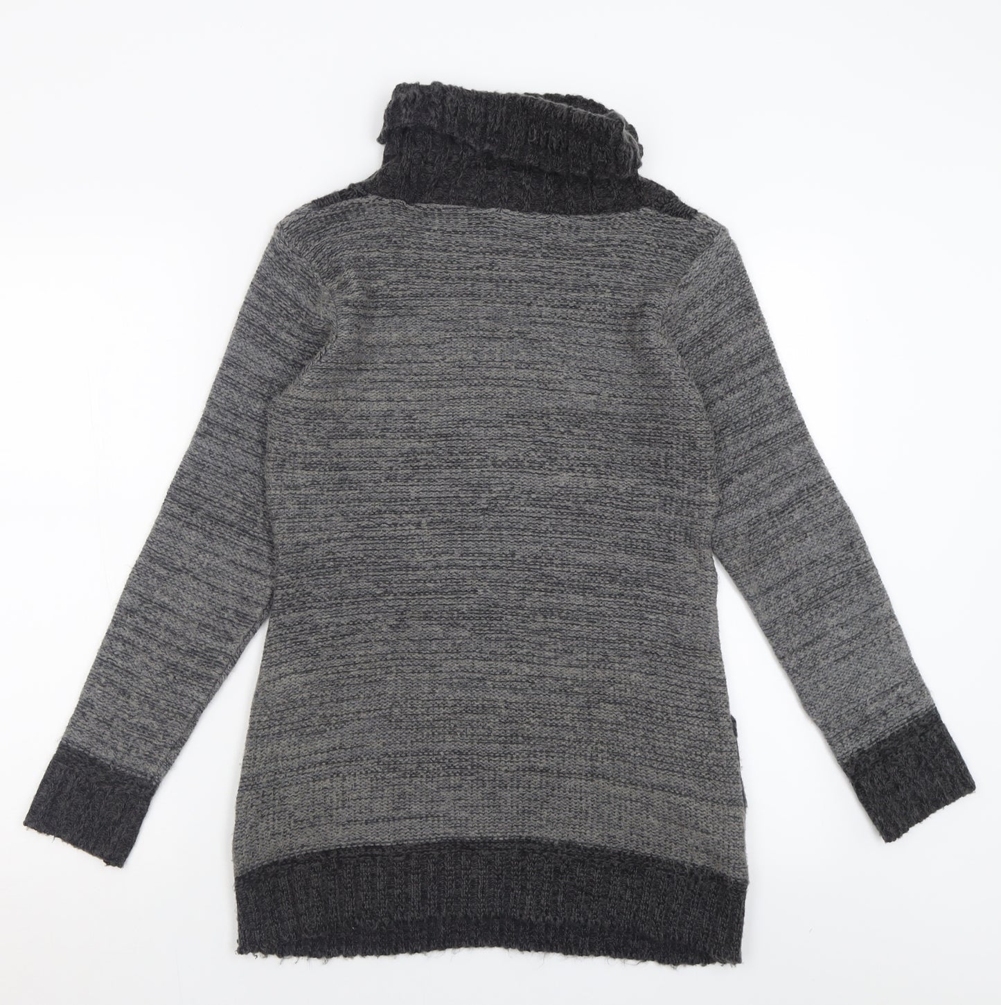 Pura Moda Womens Grey Roll Neck  Acrylic Tunic Jumper Size S