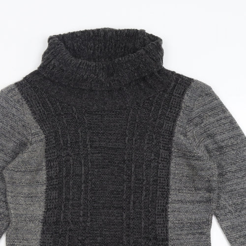 Pura Moda Womens Grey Roll Neck  Acrylic Tunic Jumper Size S