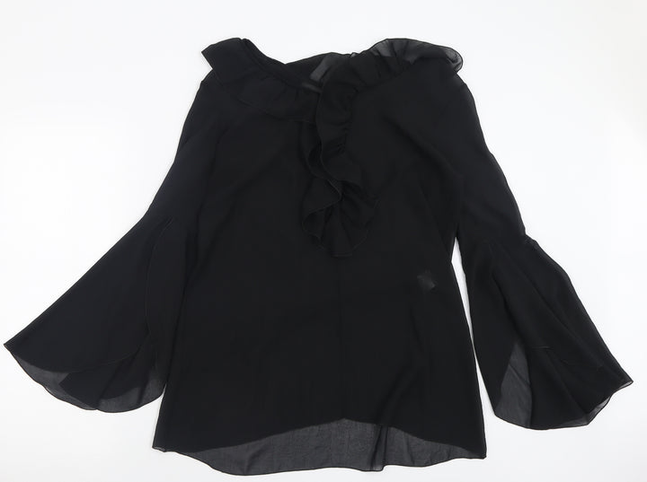 TFNC Womens Black Polyester Basic Blouse Size S Boat Neck