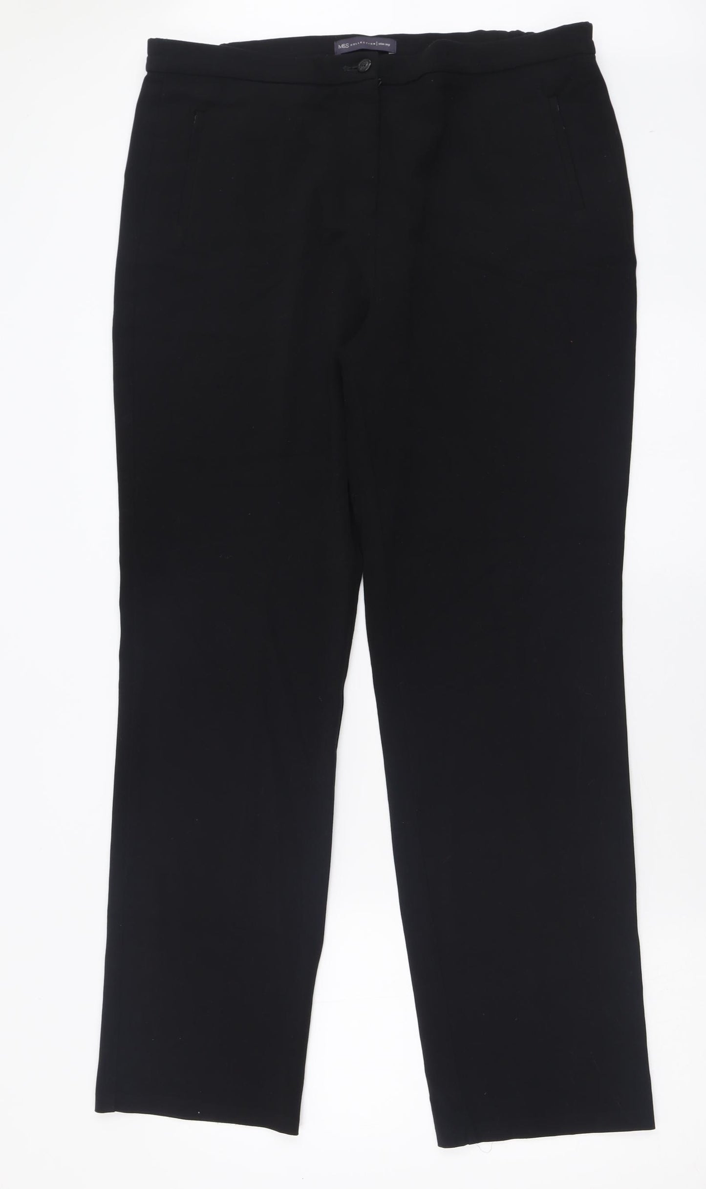 Marks and Spencer Womens Black  Polyester Trousers  Size 14 L32 in Regular Button