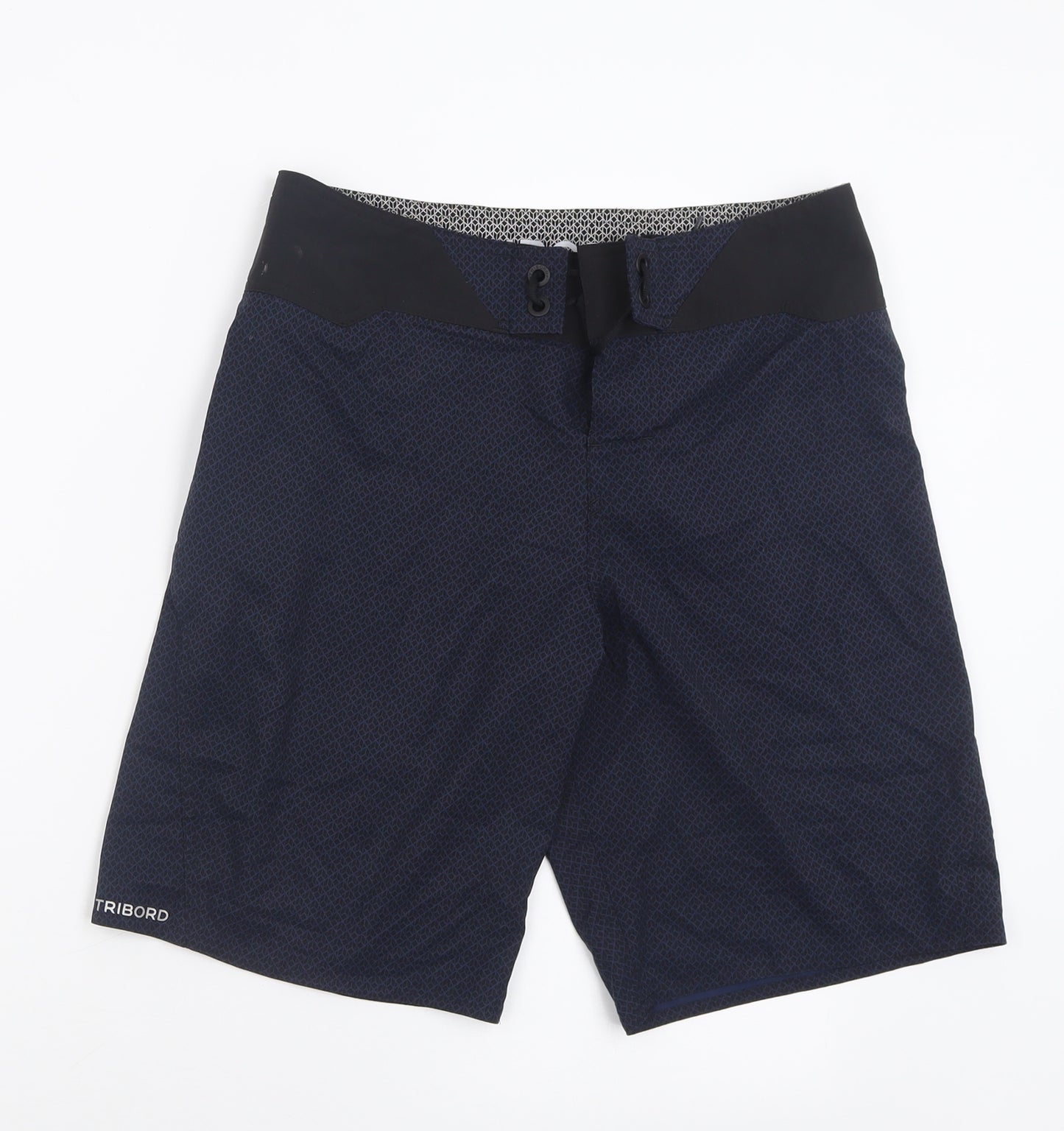 DECATHLON Mens Blue Geometric Polyester Sweat Shorts Size L L9 in Regular Tie