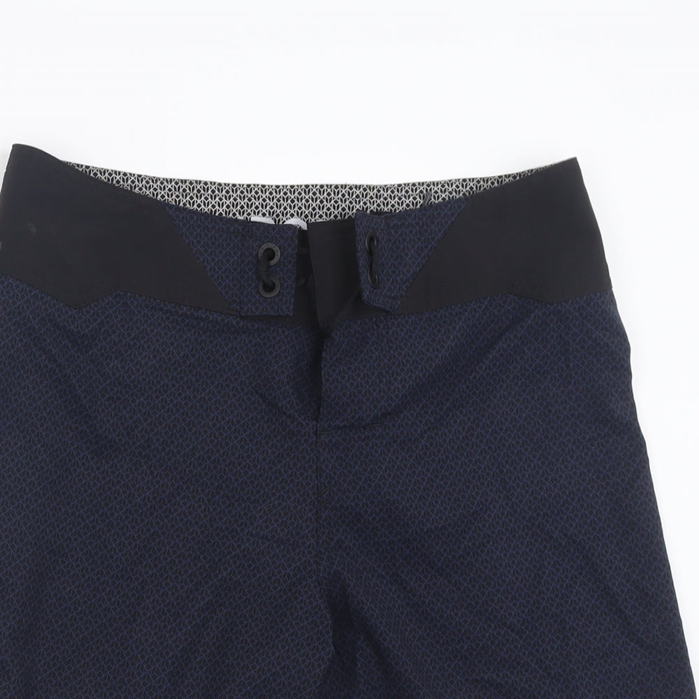 DECATHLON Mens Blue Geometric Polyester Sweat Shorts Size L L9 in Regular Tie