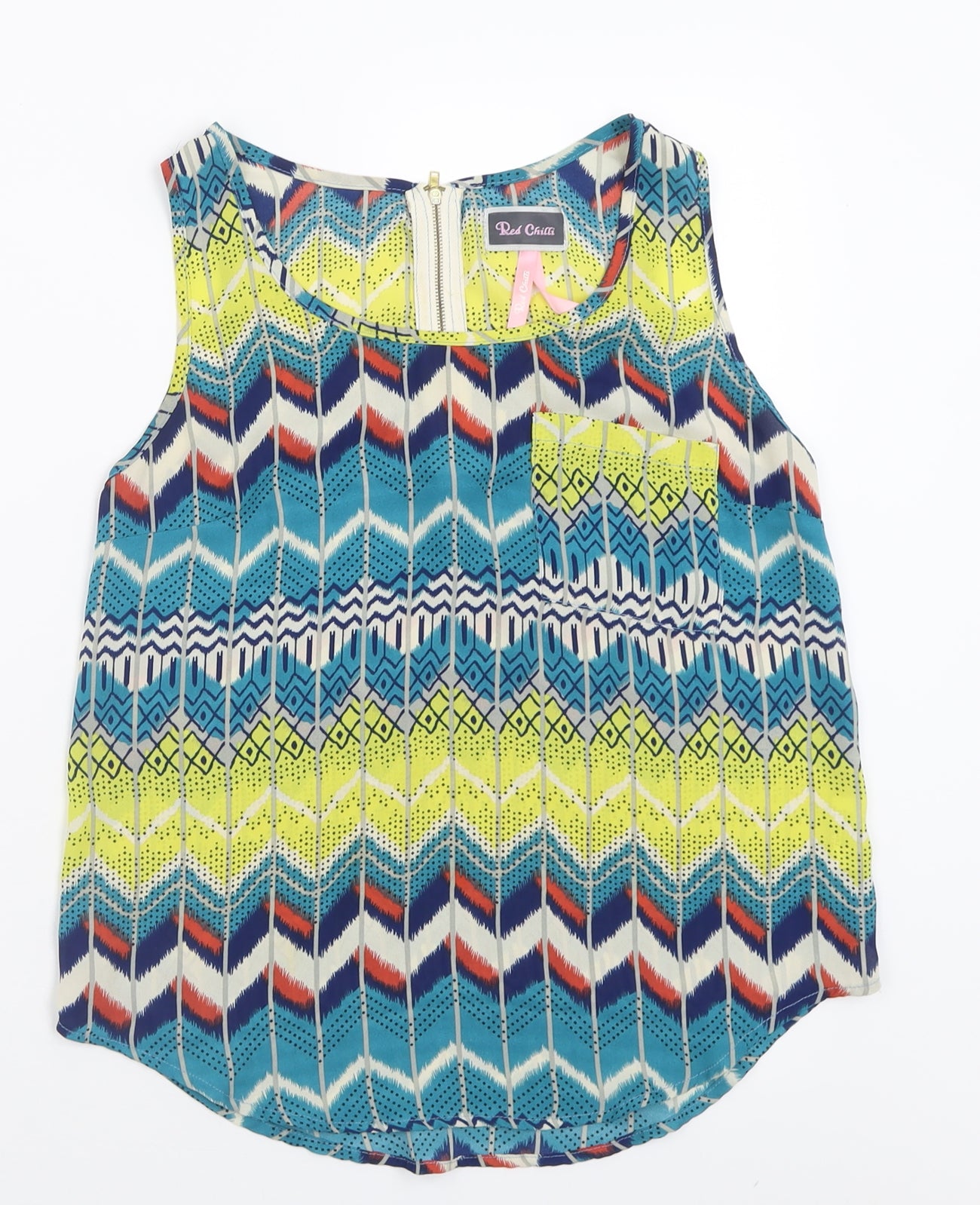 Red Chilli Womens Multicoloured Geometric Polyester Basic Tank Size 8 Scoop Neck
