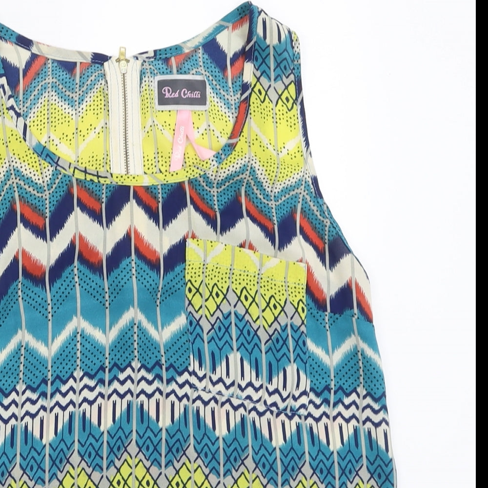 Red Chilli Womens Multicoloured Geometric Polyester Basic Tank Size 8 Scoop Neck