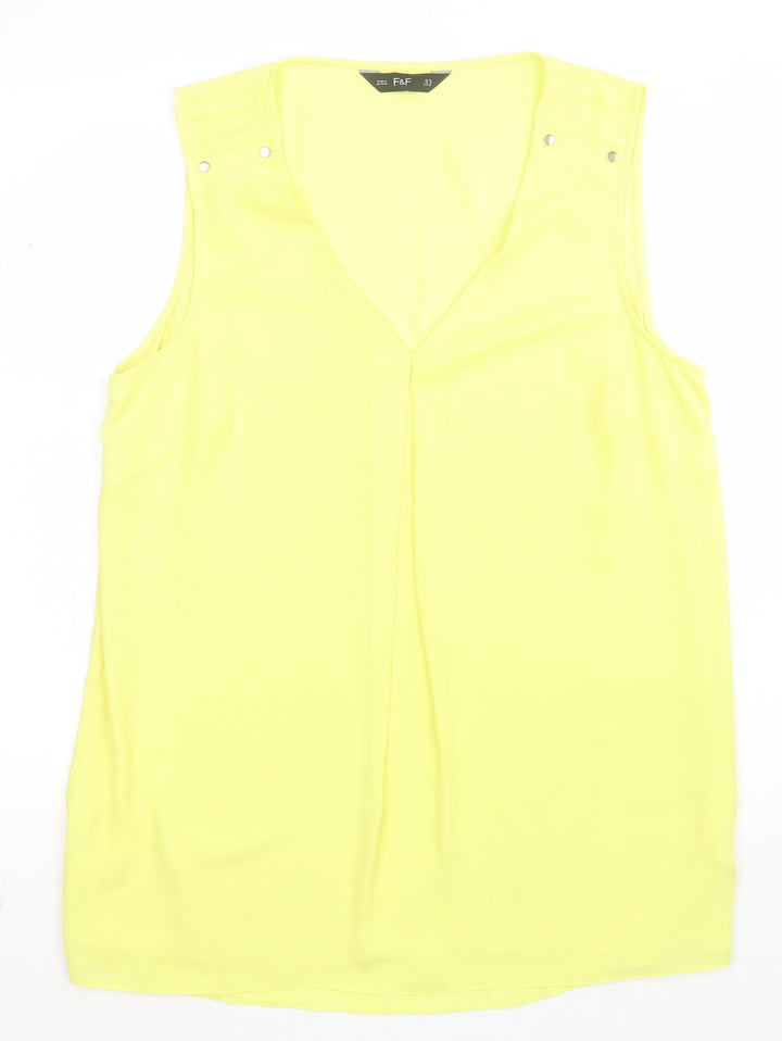 F&F Womens Yellow Polyester Basic Blouse Size 14 V-Neck