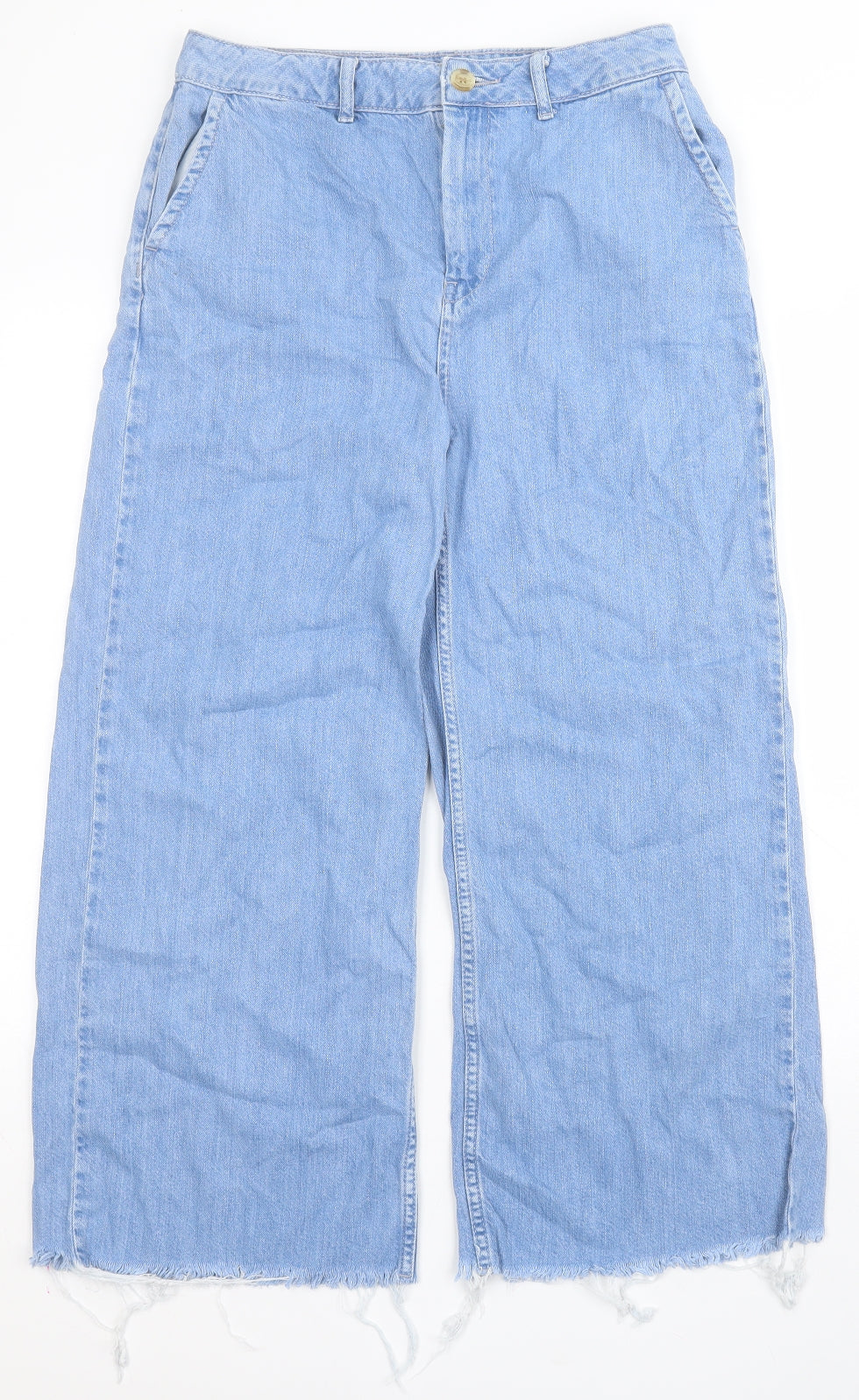 Topshop Womens Blue  Cotton Wide-Leg Jeans Size M L24 in Regular Zip