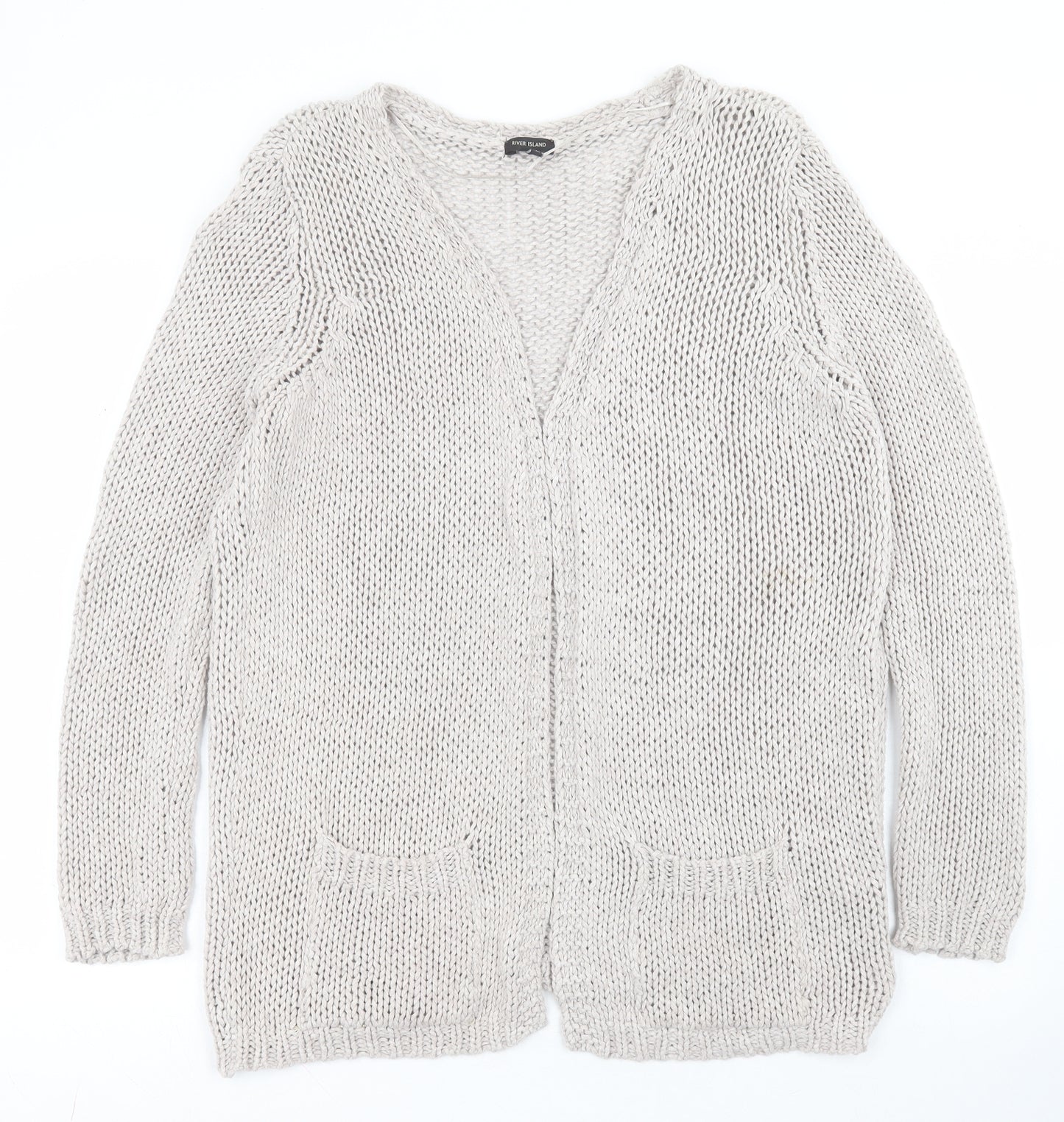 River Island Womens Grey Round Neck  Cotton Cardigan Jumper Size M