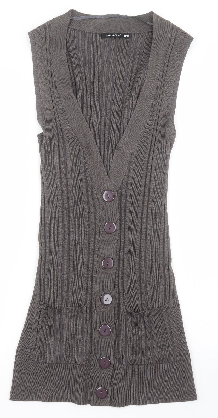 Atmosphere Womens Grey V-Neck  Acrylic Cardigan Jumper Size 14