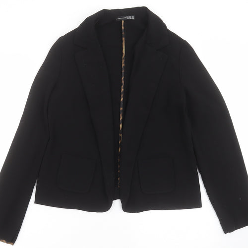 Primark Womens Black   Jacket Blazer Size 12   - Leopard collar and sleeves
