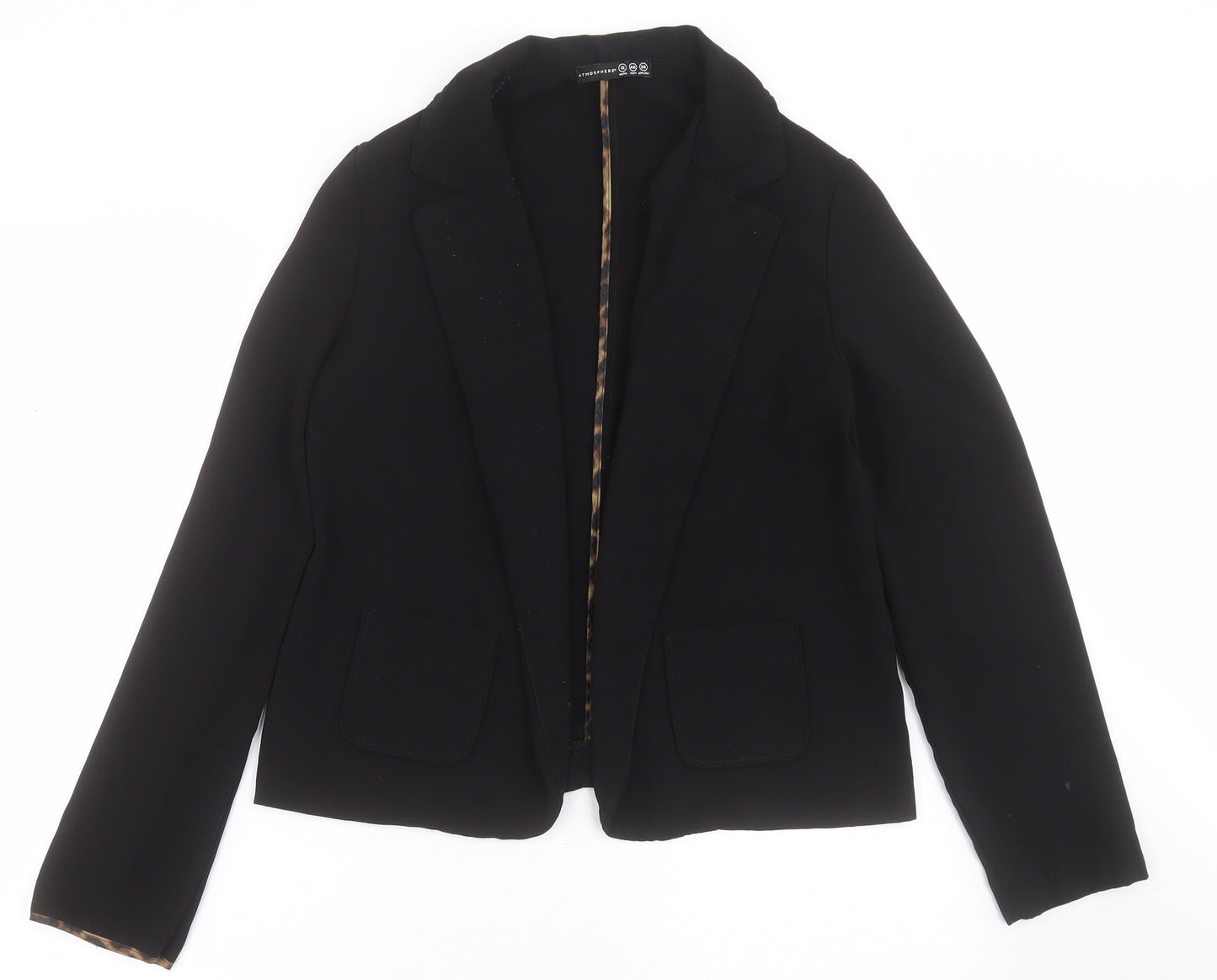 Primark Womens Black   Jacket Blazer Size 12   - Leopard collar and sleeves