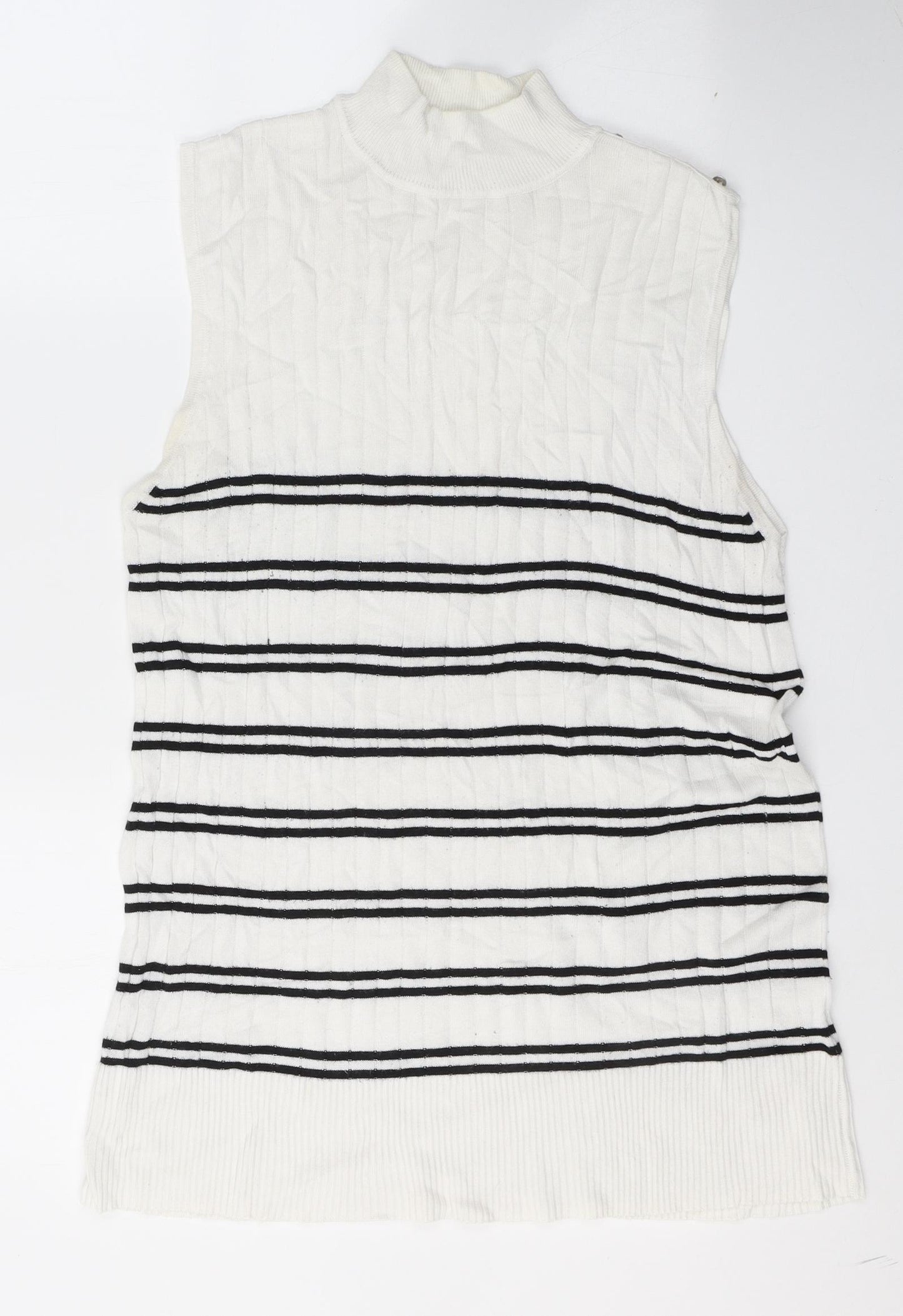 F&F Womens White Striped Viscose Basic Blouse Size 16 High Neck