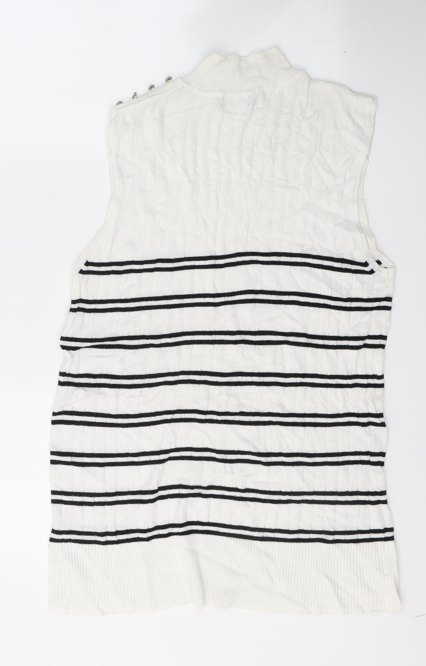 F&F Womens White Striped Viscose Basic Blouse Size 16 High Neck