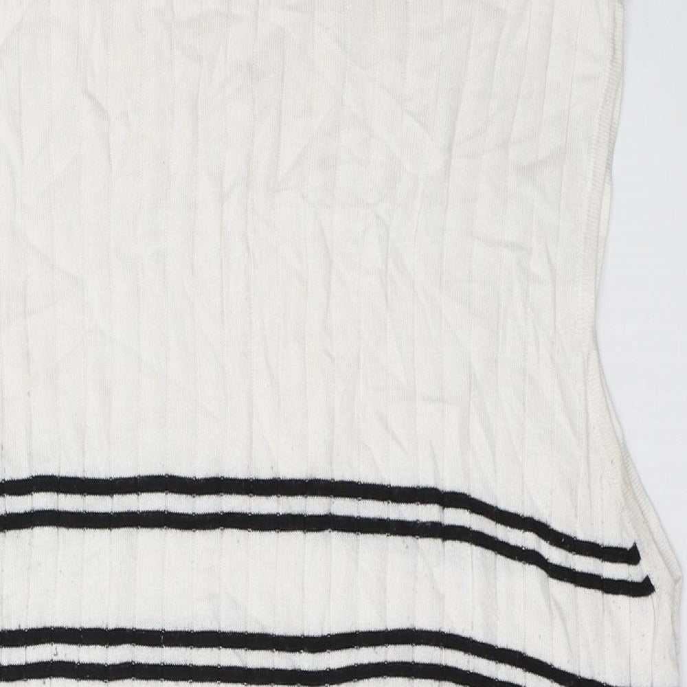 F&F Womens White Striped Viscose Basic Blouse Size 16 High Neck