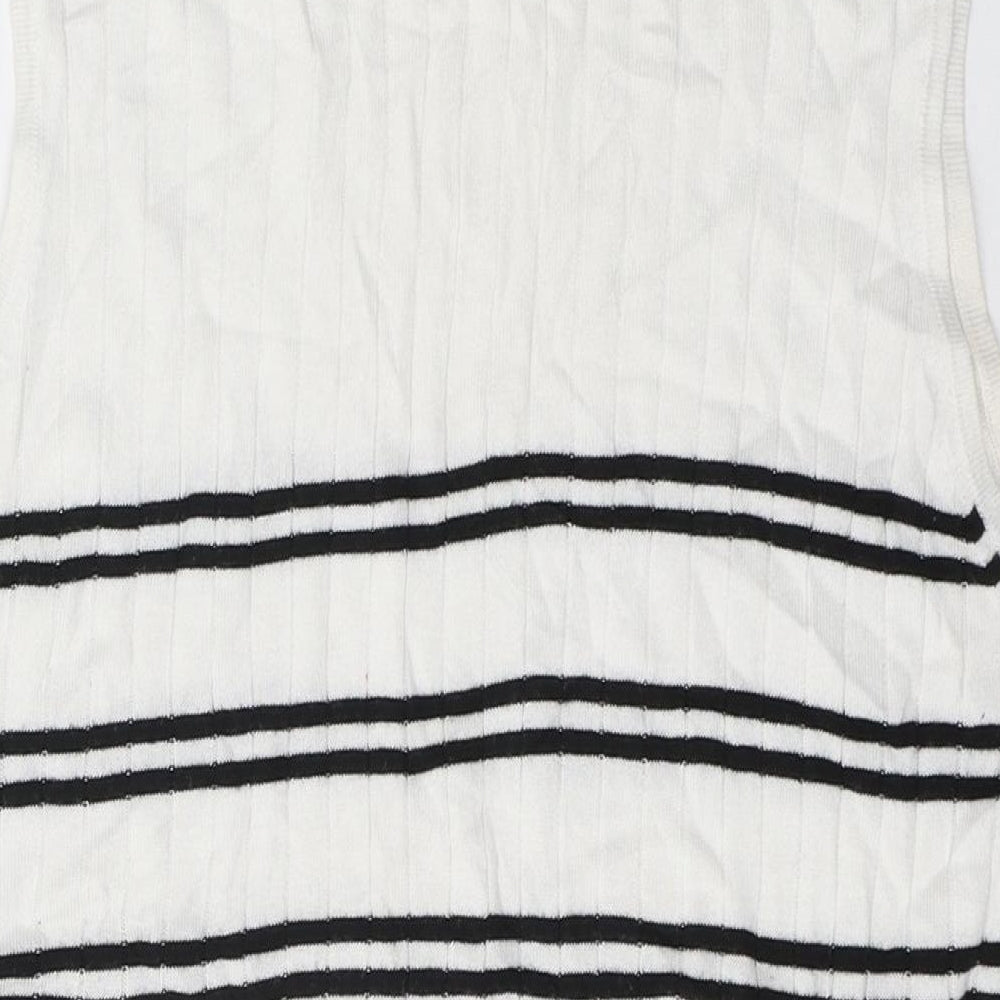 F&F Womens White Striped Viscose Basic Blouse Size 16 High Neck