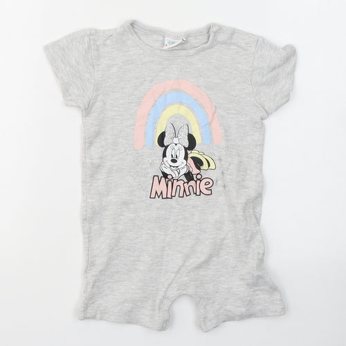 Disney Baby Baby Grey  Cotton Babygrow One-Piece Size 12-18 Months  Button - Minnie mouse