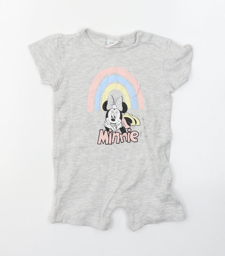 Disney Baby Baby Grey Cotton Babygrow One-Piece Size 12-18 Months Button - Minnie mouse