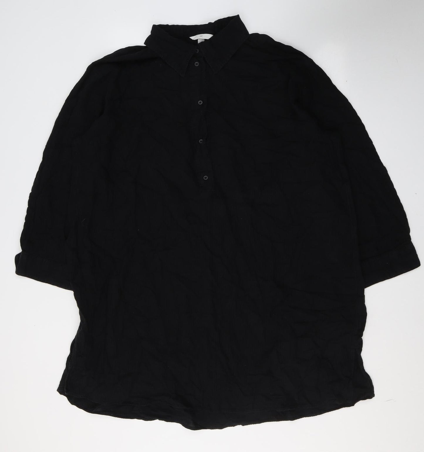 H&M Womens Black  Cotton Shirt Dress  Size XL  Collared Pullover