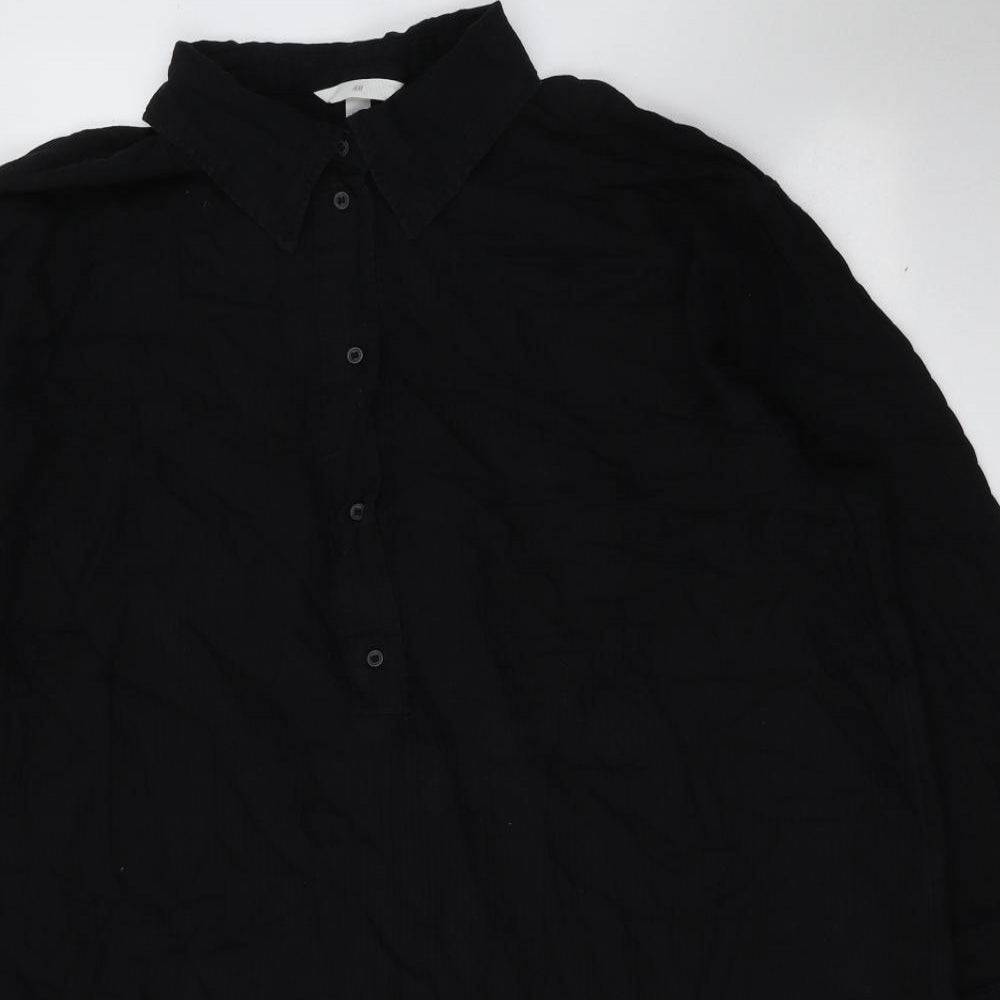 H&M Womens Black  Cotton Shirt Dress  Size XL  Collared Pullover