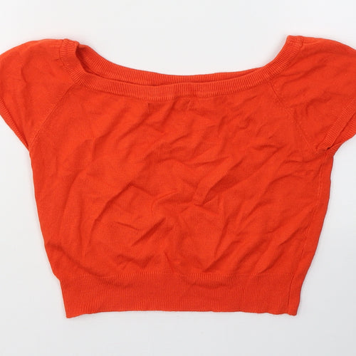 Atmosphere Womens Orange  Viscose Cropped T-Shirt Size 10 Boat Neck