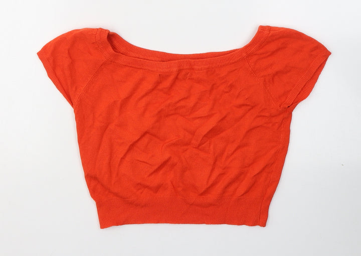 Atmosphere Womens Orange  Viscose Cropped T-Shirt Size 10 Boat Neck