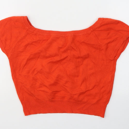 Atmosphere Womens Orange  Viscose Cropped T-Shirt Size 10 Boat Neck