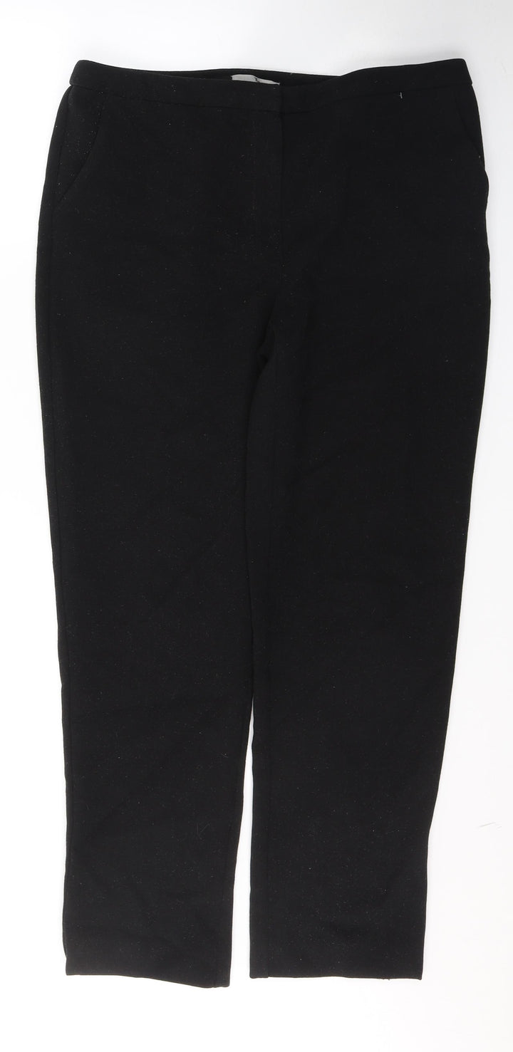 TU Womens Black Polyester Trousers Size 14 L28 in Regular Buckle
