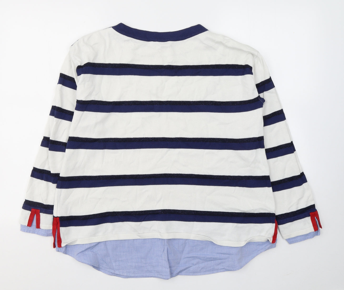 Per Una Womens White Striped Cotton Basic Blouse Size 14 Round Neck