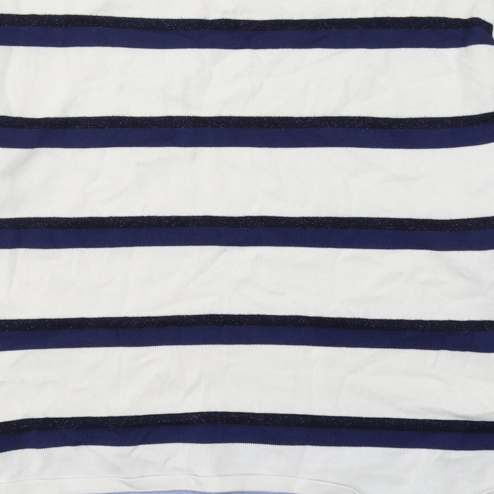Per Una Womens White Striped Cotton Basic Blouse Size 14 Round Neck