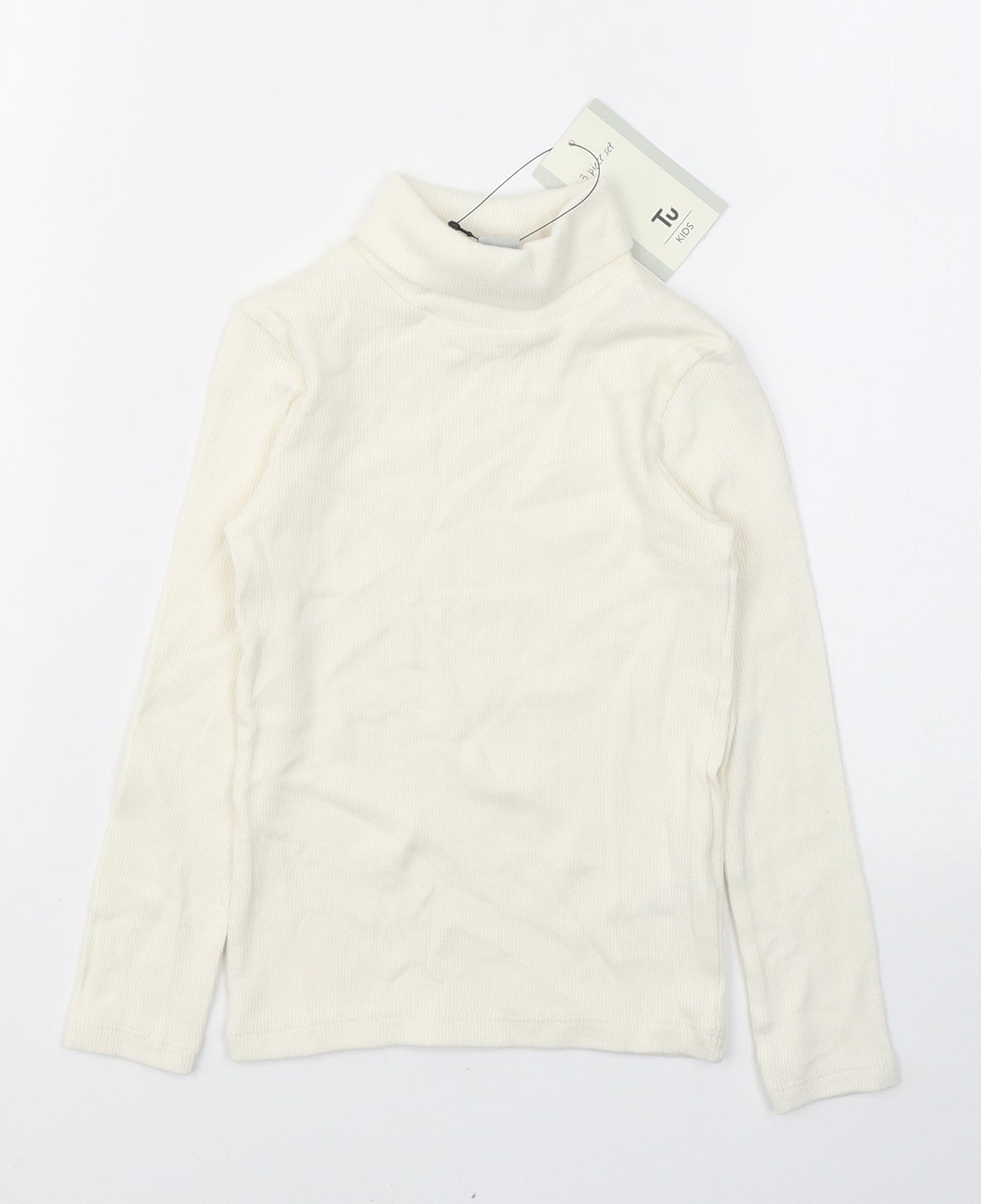 TU Girls White  Cotton Pullover Casual Size 2-3 Years Roll Neck Pullover