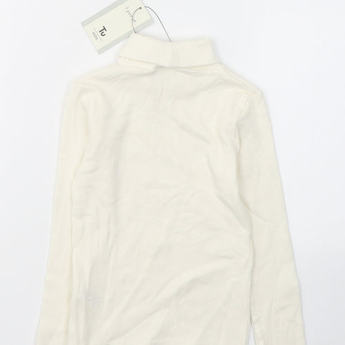 TU Girls White  Cotton Pullover Casual Size 2-3 Years Roll Neck Pullover