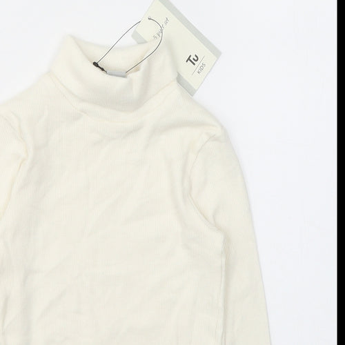 TU Girls White  Cotton Pullover Casual Size 2-3 Years Roll Neck Pullover
