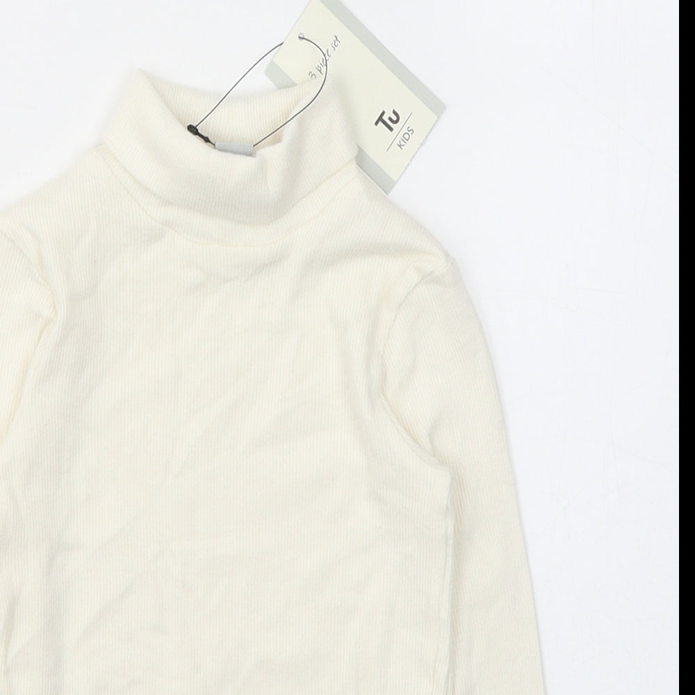 TU Girls White  Cotton Pullover Casual Size 2-3 Years Roll Neck Pullover