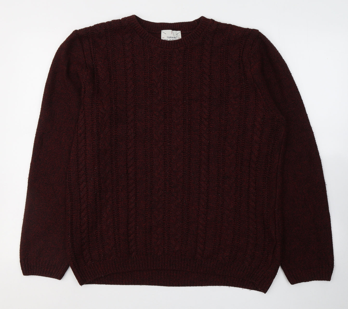 Topman Mens Red Round Neck  Acrylic Pullover Jumper Size M
