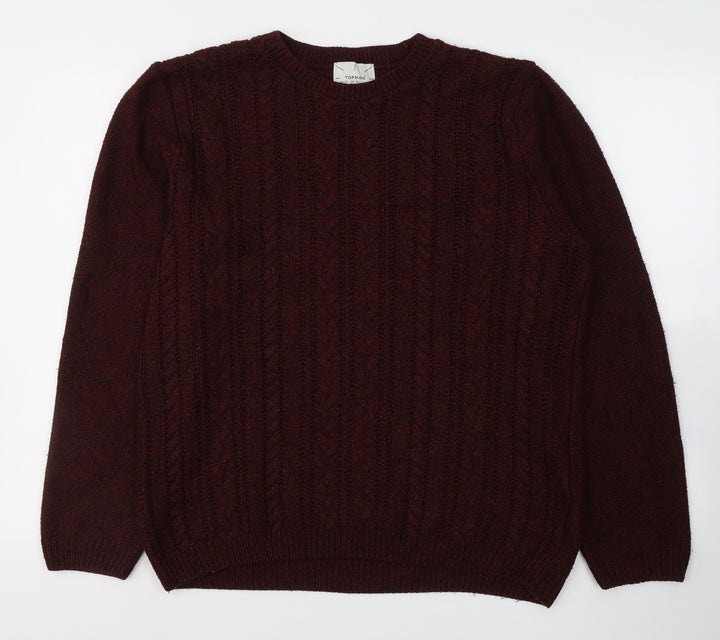 Topman Mens Red Round Neck Acrylic Pullover Jumper Size M